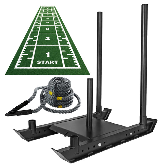 Heavy Duty Push & Pull Sled – Commercial Steel Power Sled for Strength, Speed & Agility Training | Optional Handles, Rope, Sprint Mat | Compact Conditioning Equipment