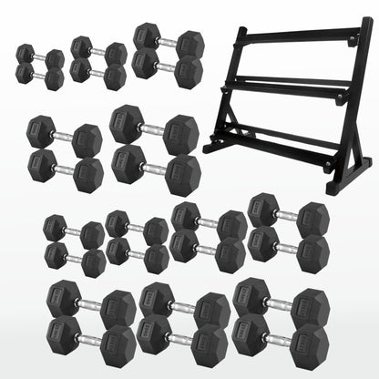 Premium Hex Dumbbells – Rubber Coated Free Weights with Anti-Roll Design, Professional-Grade for Strength Training in Home Gym Setups