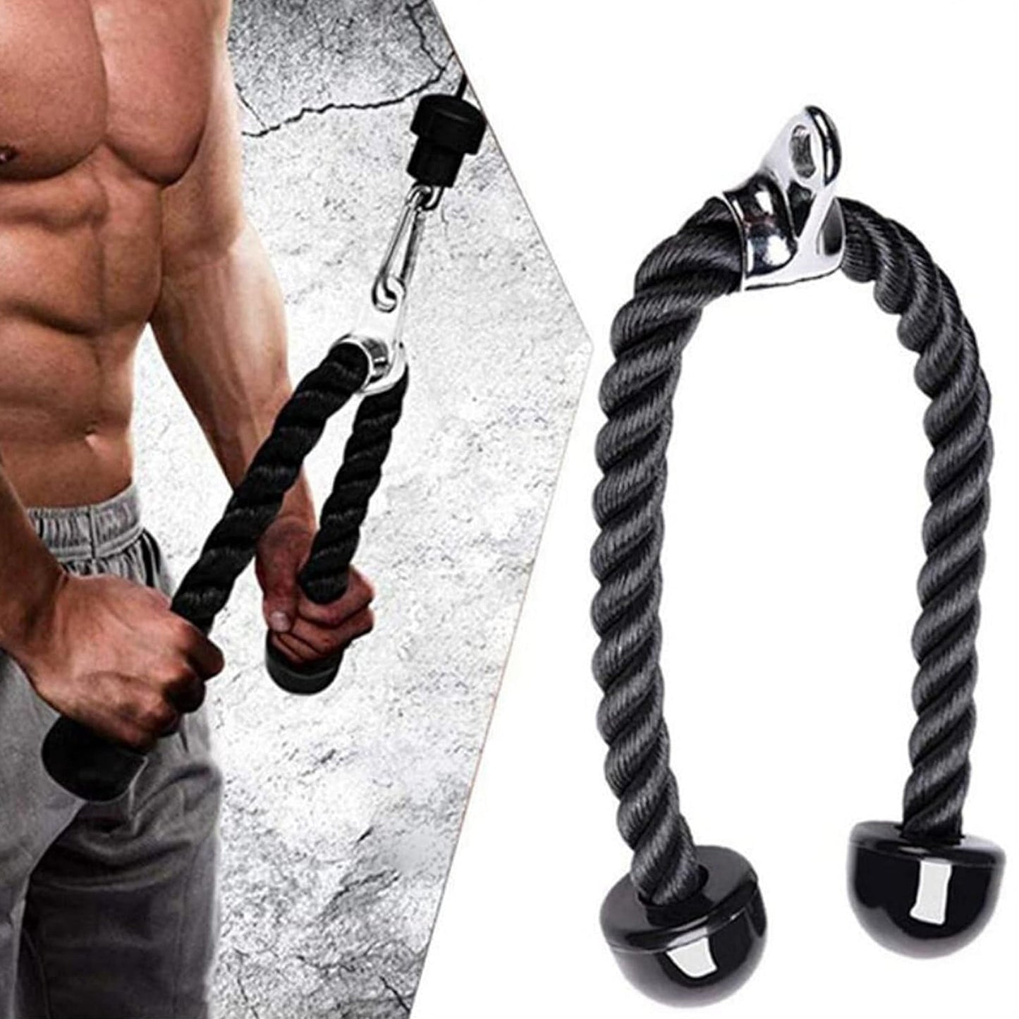 Cable Machine Attachments for Home Gym | Tricep Rope, V Bar, Curl & Lat Pull Down Bars | Heavy Duty Steel Grips with Carabiner Clips for Multi Gym Training
