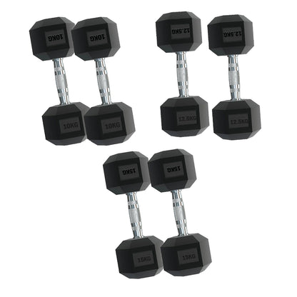 Rubber-Coated Hex Dumbbell Weights 2.5KG–15KG with Optional 3-Tier Rack, Heavy Duty Dumbbell Stand for Strength Training & Home Gym Dumbbell Storage