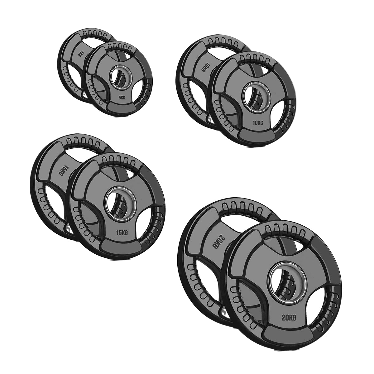 Tri-Grip Olympic Weight Plates – Rubber Coated Cast Iron 2" Discs – Heavy-Duty Barbell Plates for Strength Training – Pairs