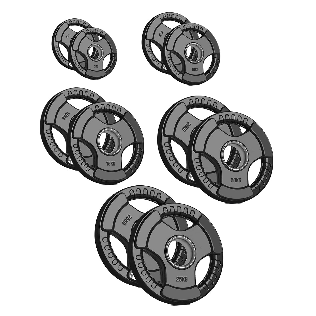 Tri-Grip Olympic Weight Plates – Rubber Coated Cast Iron 2" Discs – Heavy-Duty Barbell Plates for Strength Training – Pairs