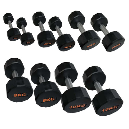 Premium Rubber-Coated Hex Dumbbells – Anti-Roll Design with Knurled Grip, Commercial-Grade Weights