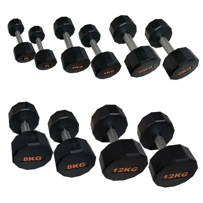 Premium Rubber-Coated Hex Dumbbells – Anti-Roll Design with Knurled Grip, Commercial-Grade Weights