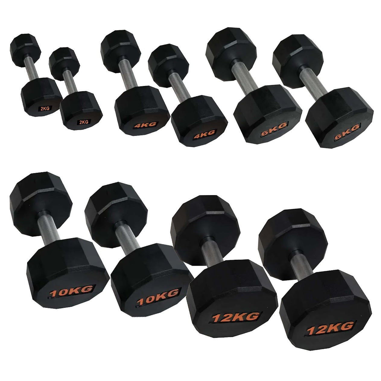 Premium Rubber-Coated Hex Dumbbells – Anti-Roll Design with Knurled Grip, Commercial-Grade Weights