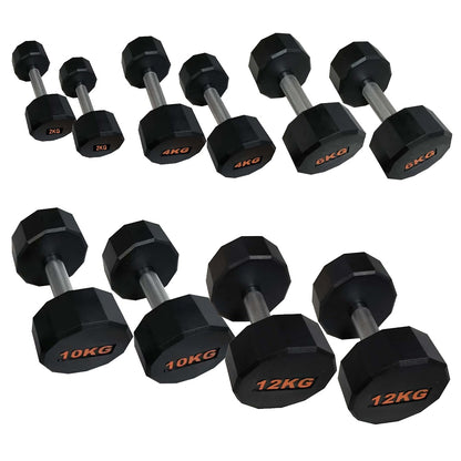 Premium Rubber-Coated Hex Dumbbells – Anti-Roll Design with Knurled Grip, Commercial-Grade Weights