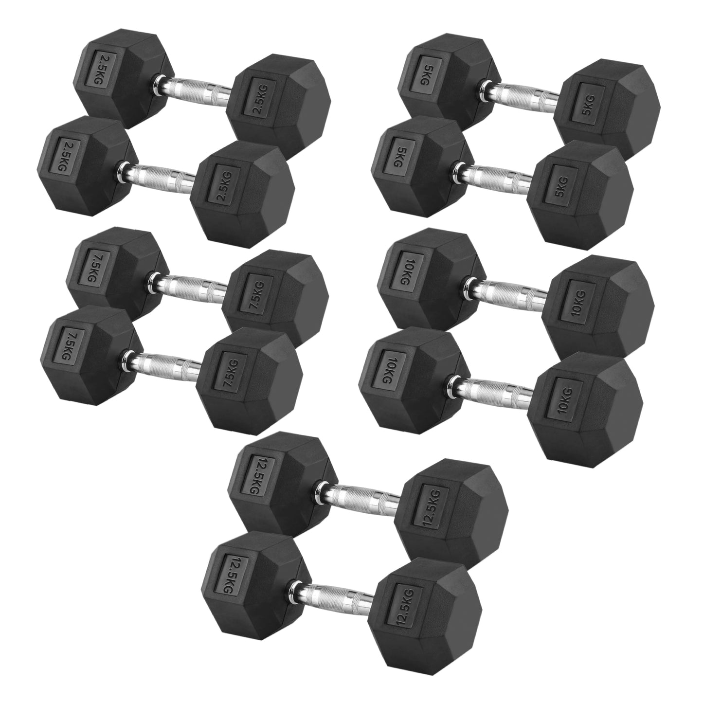 Rubber-Coated Hex Dumbbell Weights 2.5KG–25KG with Optional 5-Tier Rack, Heavy Duty Vertical Dumbbell Stand for Strength Training & Home Gym Storage