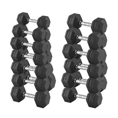 Premium Hex Dumbbells with 3-Layer Rack, 2.5kg to 30kg Rubber-Coated Anti-Roll Weights with Chrome Knurled Handles for Home & Gym Strength Training