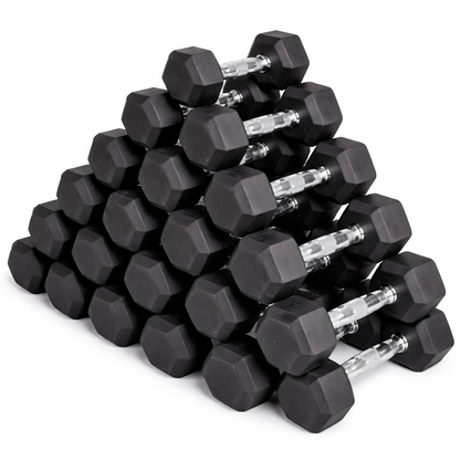 Hex Dumbbell Pairs & Sets 2.5kg–60kg – Rubber-Coated, Anti-Roll Weights with Rack Option – Home Gym Strength Training Dumbbell Set UK
