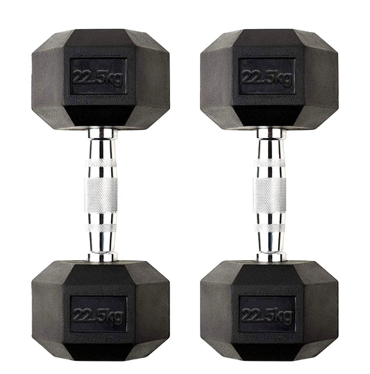 22.5kg Rubber Hex Dumbbells with Heavy Steel Handles – Anti-Roll Design for Strength Training, Muscle Gain & High-Intensity Home Gym Lifting