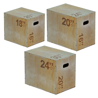 3-in-1 Wooden Plyo Box – Versatile Heights for Box Jumps, Step-Ups & Core Workouts – Non-Slip, High-Capacity Design
