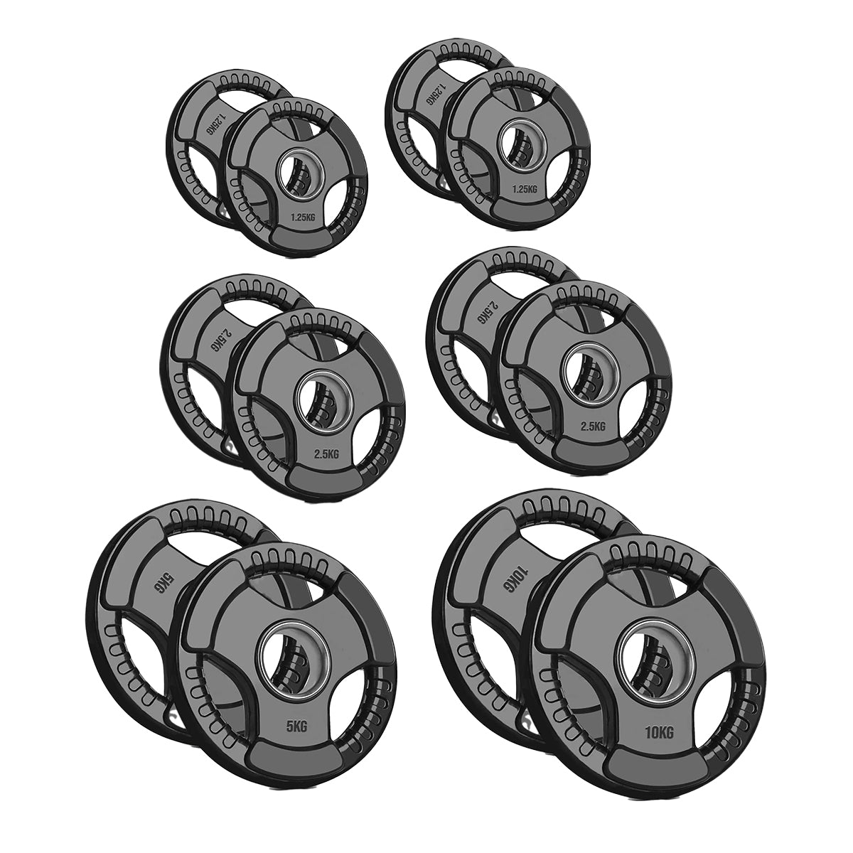 Tri-Grip Olympic Weight Plates – Rubber Coated Cast Iron 2" Discs – Heavy-Duty Barbell Plates for Strength Training – Pairs