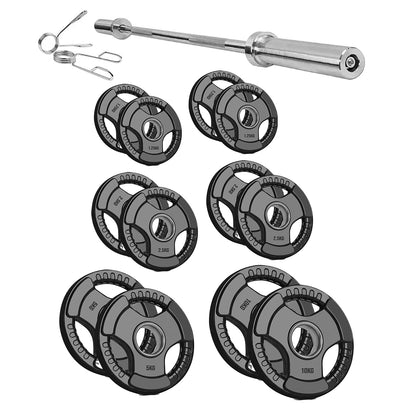 Tri-Grip Olympic Weight Plates – Rubber Coated Cast Iron 2" Discs – Heavy-Duty Barbell Plates for Strength Training – Pairs