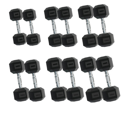 Rubber-Coated Hex Dumbbell Weights 2.5KG–30KG with Optional 6-Tier Rack, Heavy Duty Vertical Dumbbell Stand for Strength Training & Home Gym Storage