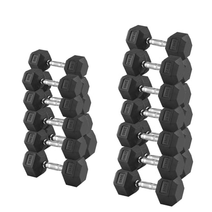 Premium Hex Dumbbells with 3-Layer Rack, 2.5kg to 30kg Rubber-Coated Anti-Roll Weights with Chrome Knurled Handles for Home & Gym Strength Training