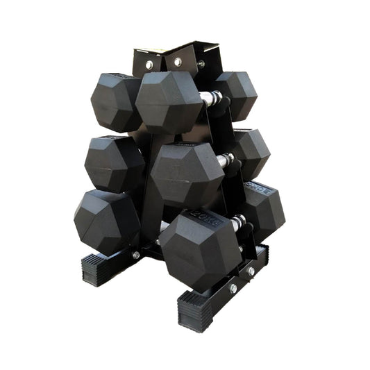 Rubber-Coated Hex Dumbbell Weights 2.5KG–15KG with Optional 3-Tier Rack, Heavy Duty Dumbbell Stand for Strength Training & Home Gym Dumbbell Storage
