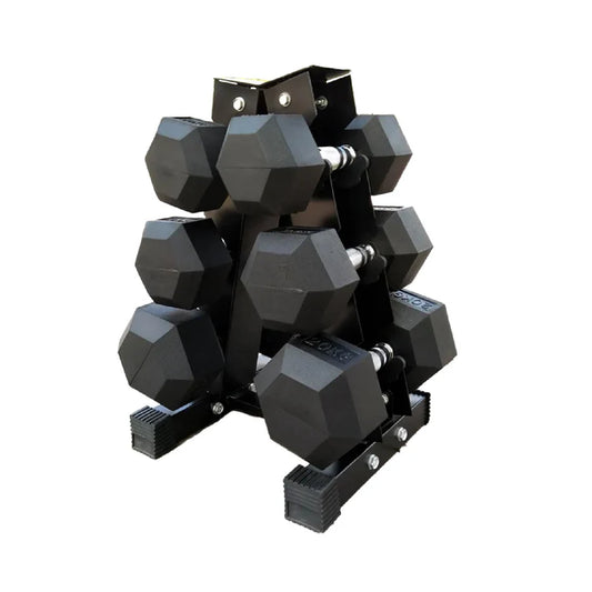 Rubber-Coated Hex Dumbbell Weights 2.5KG–15KG with Optional 3-Tier Rack, Heavy Duty Dumbbell Stand for Strength Training & Home Gym Dumbbell Storage