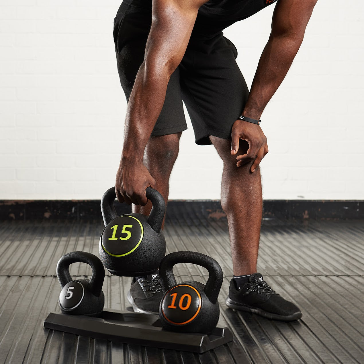 3-Piece Kettlebell Weight Set – 5lb, 10lb, 15lb with Storage Stand | Vinyl-Coated Kettlebells for Home Gym Strength, Cardio, Toning, & Functional Fitness Training