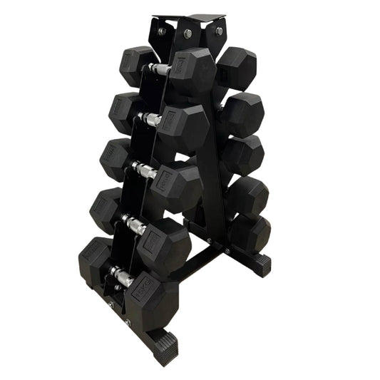 Rubber-Coated Hex Dumbbell Weights 2.5KG–25KG with Optional 5-Tier Rack, Heavy Duty Vertical Dumbbell Stand for Strength Training & Home Gym Storage