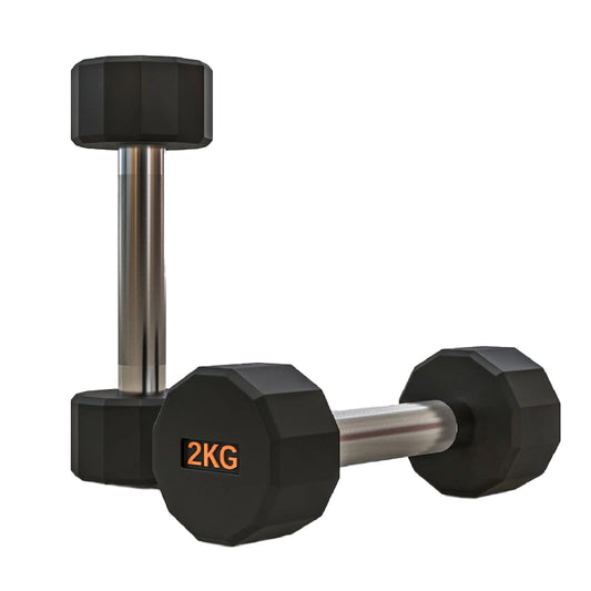 Premium Rubber-Coated Hex Dumbbells – Anti-Roll Design with Knurled Grip, Commercial-Grade Weights