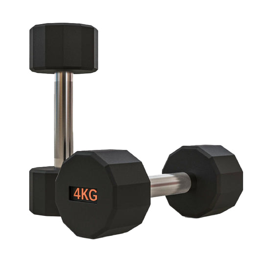 Premium Rubber-Coated Hex Dumbbells – Anti-Roll Design with Knurled Grip, Commercial-Grade Weights