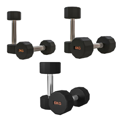 Premium Rubber-Coated Hex Dumbbells – Anti-Roll Design with Knurled Grip, Commercial-Grade Weights