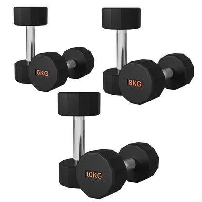 Premium Rubber-Coated Hex Dumbbells – Anti-Roll Design with Knurled Grip, Commercial-Grade Weights