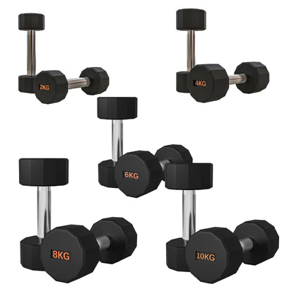 Premium Rubber-Coated Hex Dumbbells – Anti-Roll Design with Knurled Grip, Commercial-Grade Weights