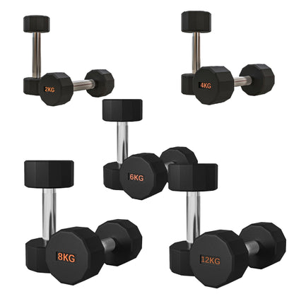 Premium Rubber-Coated Hex Dumbbells – Anti-Roll Design with Knurled Grip, Commercial-Grade Weights