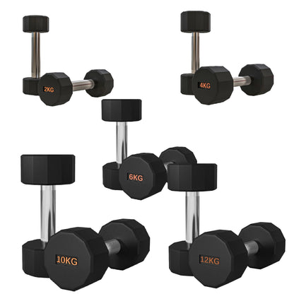 Premium Rubber-Coated Hex Dumbbells – Anti-Roll Design with Knurled Grip, Commercial-Grade Weights