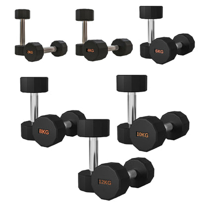 Premium Rubber-Coated Hex Dumbbells – Anti-Roll Design with Knurled Grip, Commercial-Grade Weights