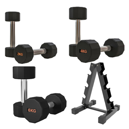 Premium Rubber-Coated Hex Dumbbells – Anti-Roll Design with Knurled Grip, Commercial-Grade Weights