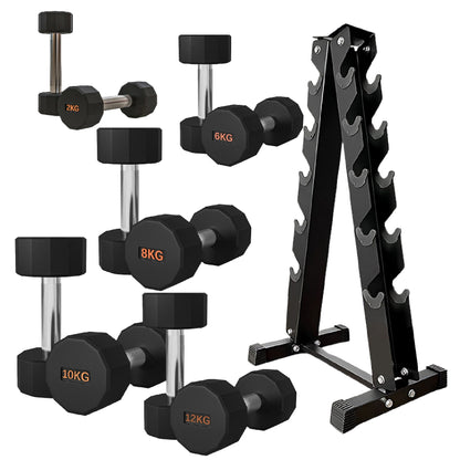 Premium Rubber-Coated Hex Dumbbells – Anti-Roll Design with Knurled Grip, Commercial-Grade Weights