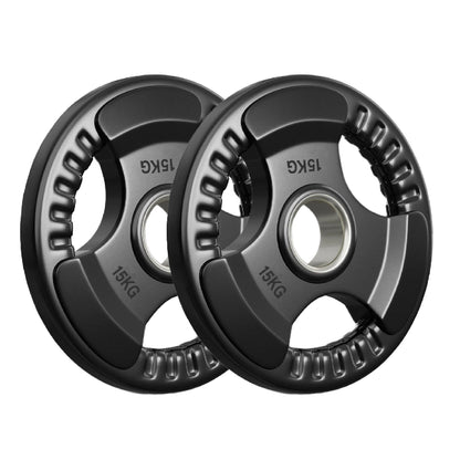 Tri-Grip Olympic Weight Plates – Rubber Coated Cast Iron 2" Discs – Heavy-Duty Barbell Plates for Strength Training – Singles & Pairs
