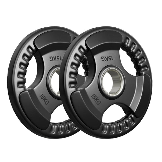 Tri-Grip Olympic Weight Plates – Rubber Coated Cast Iron 2" Discs – Heavy-Duty Barbell Plates for Strength Training – Singles & Pairs