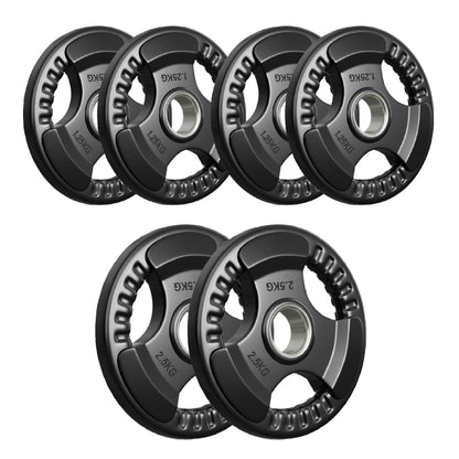 Tri-Grip Olympic Weight Plates – Rubber Coated Cast Iron 2" Discs – Heavy-Duty Barbell Plates for Strength Training – Singles & Pairs