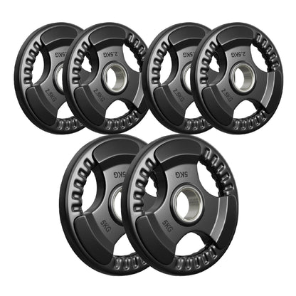 Tri-Grip Olympic Weight Plates – Rubber Coated Cast Iron 2" Discs – Heavy-Duty Barbell Plates for Strength Training – Singles & Pairs