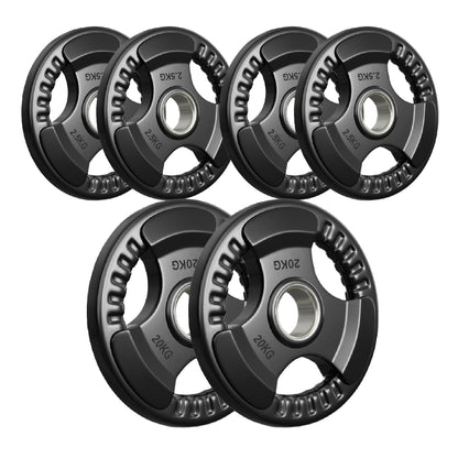 Tri-Grip Olympic Weight Plates – Rubber Coated Cast Iron 2" Discs – Heavy-Duty Barbell Plates for Strength Training – Singles & Pairs