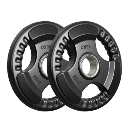 Tri-Grip Olympic Weight Plates – Rubber Coated Cast Iron 2" Discs – Heavy-Duty Barbell Plates for Strength Training – Singles & Pairs