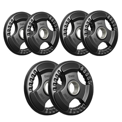 Tri-Grip Olympic Weight Plates – Rubber Coated Cast Iron 2" Discs – Heavy-Duty Barbell Plates for Strength Training – Singles & Pairs