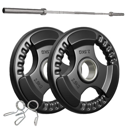 Tri-Grip Olympic Weight Plates – Rubber Coated Cast Iron 2" Discs – Heavy-Duty Barbell Plates for Strength Training – Singles & Pairs