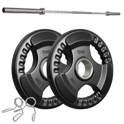 Tri-Grip Olympic Weight Plates – Rubber Coated Cast Iron 2" Discs – Heavy-Duty Barbell Plates for Strength Training – Singles & Pairs