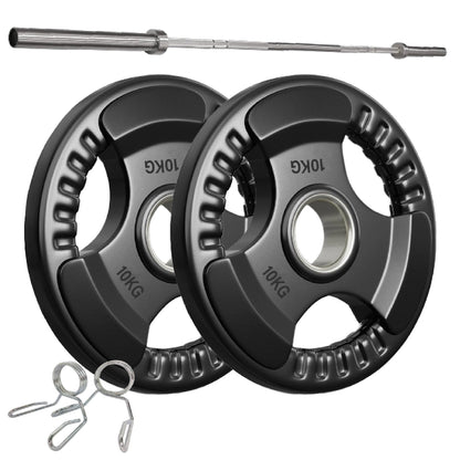 Tri-Grip Olympic Weight Plates – Rubber Coated Cast Iron 2" Discs – Heavy-Duty Barbell Plates for Strength Training – Singles & Pairs