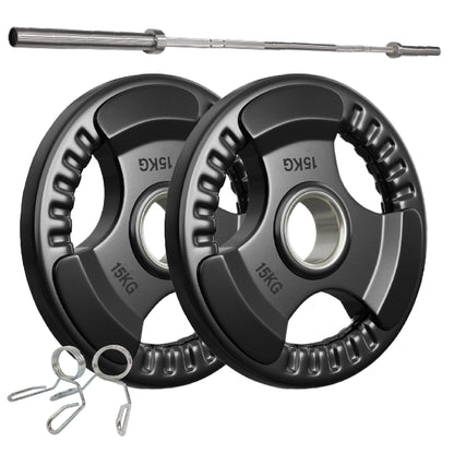 Tri-Grip Olympic Weight Plates – Rubber Coated Cast Iron 2" Discs – Heavy-Duty Barbell Plates for Strength Training – Singles & Pairs