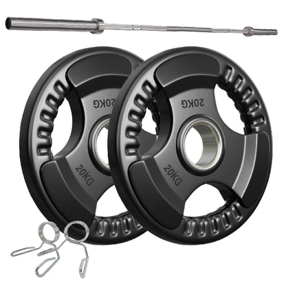 Tri-Grip Olympic Weight Plates – Rubber Coated Cast Iron 2" Discs – Heavy-Duty Barbell Plates for Strength Training – Singles & Pairs