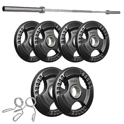 Tri-Grip Olympic Weight Plates – Rubber Coated Cast Iron 2" Discs – Heavy-Duty Barbell Plates for Strength Training – Singles & Pairs