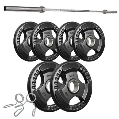 Tri-Grip Olympic Weight Plates – Rubber Coated Cast Iron 2" Discs – Heavy-Duty Barbell Plates for Strength Training – Singles & Pairs