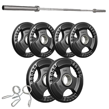 Tri-Grip Olympic Weight Plates – Rubber Coated Cast Iron 2" Discs – Heavy-Duty Barbell Plates for Strength Training – Singles & Pairs