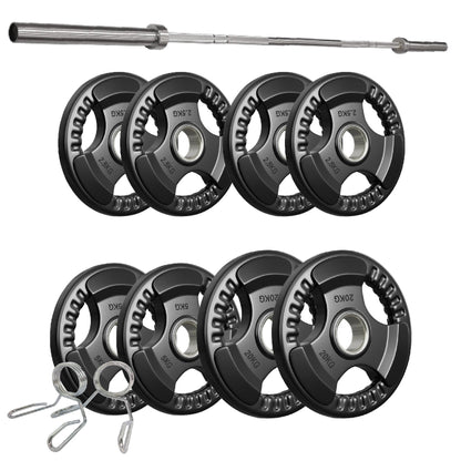 Tri-Grip Olympic Weight Plates – Rubber Coated Cast Iron 2" Discs – Heavy-Duty Barbell Plates for Strength Training – Singles & Pairs