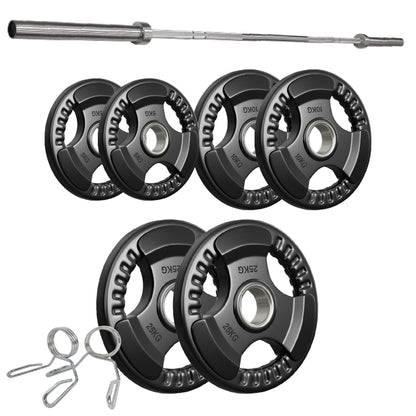 Tri-Grip Olympic Weight Plates – Rubber Coated Cast Iron 2" Discs – Heavy-Duty Barbell Plates for Strength Training – Singles & Pairs